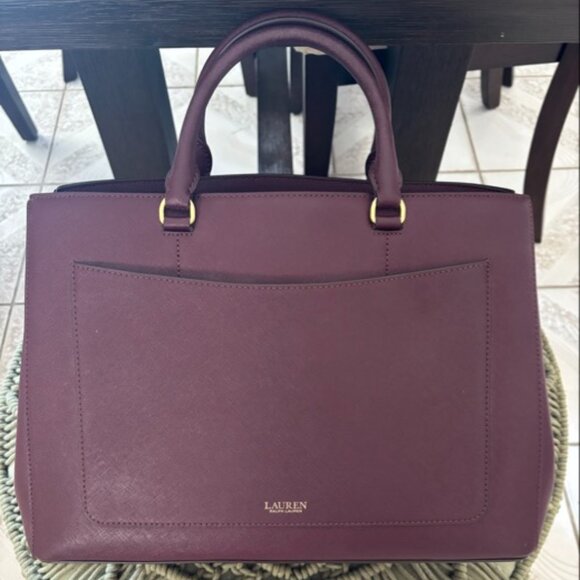 Lauren Ralph Lauren Purple Leather Satchel Handbag w/ Strap – Classic Structured - Picture 1 of 7